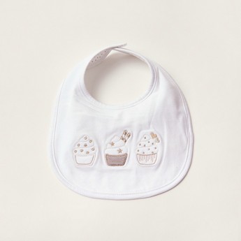 Giggles Cupcake Embroidered Bib with Snap Button Closure