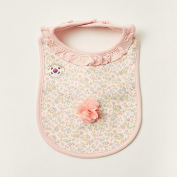 Juniors All-Over Floral Print Bib with Button Closure and Ruffle Detail