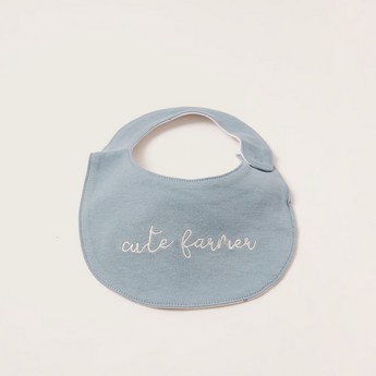 Juniors Text Embroidered Bib with Press Button Closure