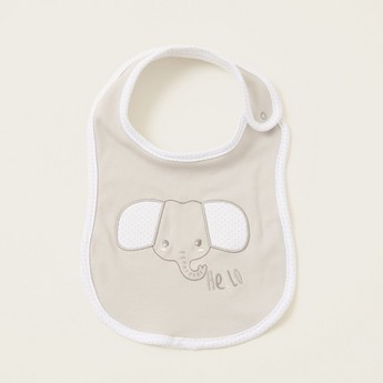 Juniors Elephant Embroidered Bib with Press Button Closure