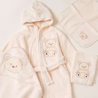 Giggles Embroidered 4-Piece Hooded Bathrobe and Towel Set