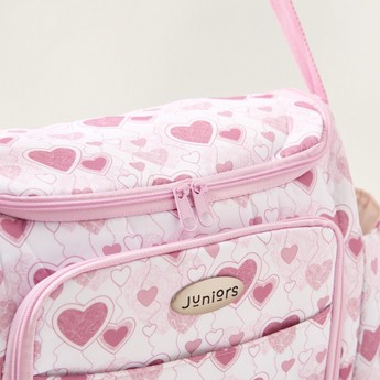 Juniors Heart Print Diaper Bag with Zip Closure