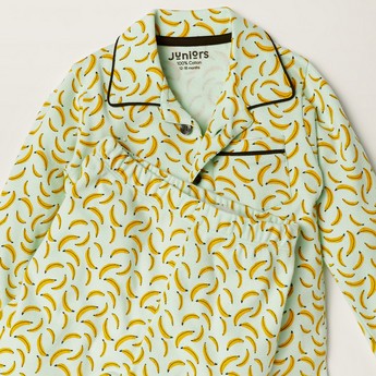 Juniors Banana Print Shirt and Full Length Pyjama Set