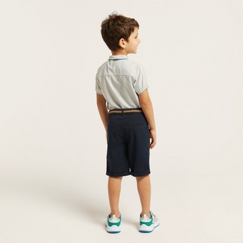 Juniors Solid Shorts with Button Closure and Belt