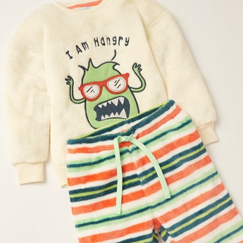 Juniors Graphic Print T-shirt and Striped Pyjamas Set