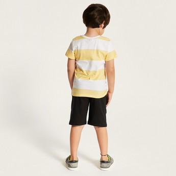 Snoopy Striped Crew Neck T-shirt and Shorts Set