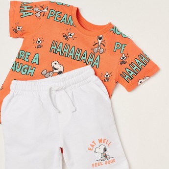 All-Over Snoopy Print T-shirt and Shorts Set