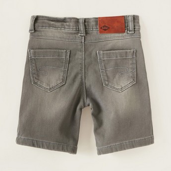 Lee Cooper Solid Denim Shorts with Pocket Detail and Button Closure