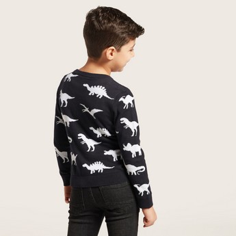 Juniors All-Over Dinosaur Print Pullover with Long Sleeves