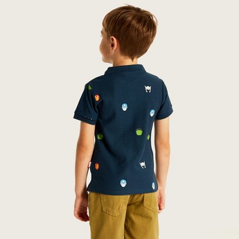 Avengers Print Polo T-shirt with Short Sleeves and Button Closure