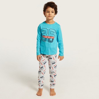 Juniors Graphic Print T-shirt and All-Over Printed Pyjamas Set