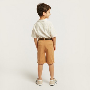 Juniors Solid Shorts with Button Closure and Belt