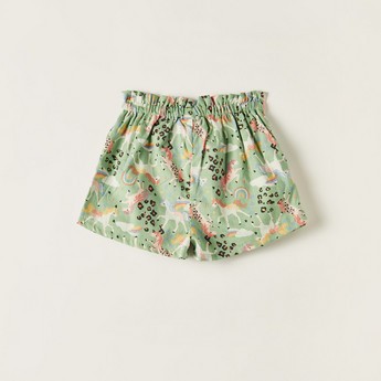 Juniors Unicorn Print Mid-Rise Shorts with Drawstring Closure and Pockets