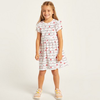 Juniors Printed Round Neck Dress with Short Sleeves - Set of 3