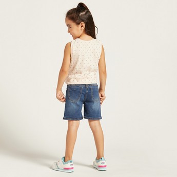 Juniors Textured Denim Shorts with Pocket Detail and Belt Loops