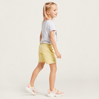 Juniors Solid Denim Shorts with Pockets and Button Closure