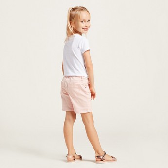 Juniors Solid Shorts with Pockets and Button Closure