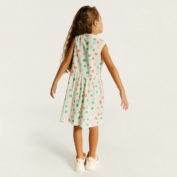 Juniors Printed Sleeveless Polo Dress with Button Closure