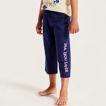 Juniors Printed Crew Neck T-shirt and Pyjama Set