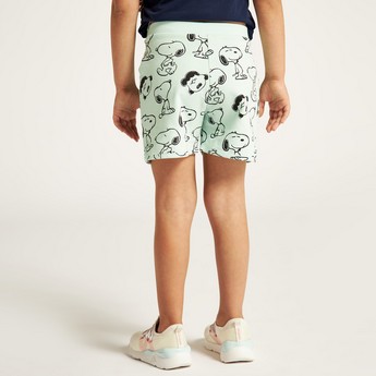 Snoopy Print Shorts with Drawstring Closure