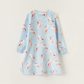 Juniors All-Over Unicorn Print Night Dress with Long Sleeves