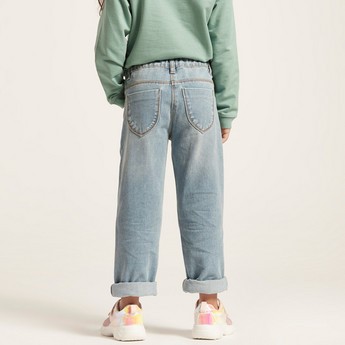 Juniors Solid Denim Pants with Pockets and Button Closure