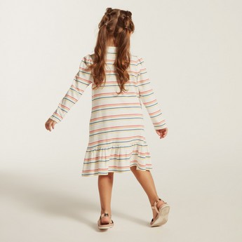 Juniors Striped Polo Dress with Long Sleeves