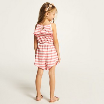 Juniors Striped Sleeveless Playsuit with Ruffle Detail
