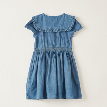 Juniors Solid A-line Shirt Dress with Pockets