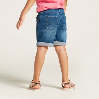 Lee Cooper Textured Denim Shorts with Pocket Detail and Belt Loops