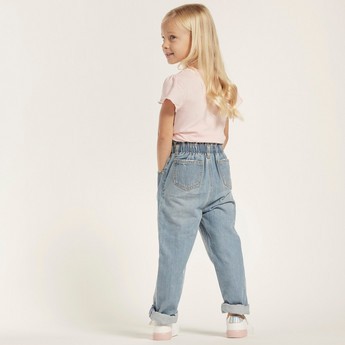 Juniors Solid Denim Pants with Pockets and Elasticated Waistband