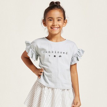 Love Earth Organic Ruffle Detail T-shirt and Striped Skirt Set