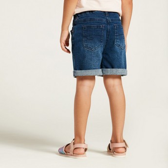 Lee Cooper Textured Denim Shorts with Pocket Detail and Belt Loops