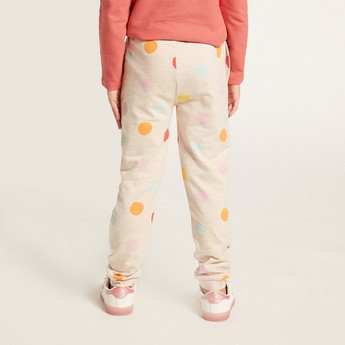 Juniors Polka Dot Print Joggers with Pockets and Drawstring Closure