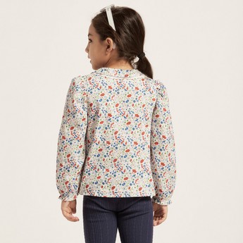 Floral Print Top with Peter Pan Collar and Long Sleeves