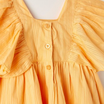 Juniors Striped A-line Top with Ruffled Sleeves