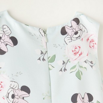 Disney Minnie Mouse Print Sleeveless Dress with Asymmetrical Hemline