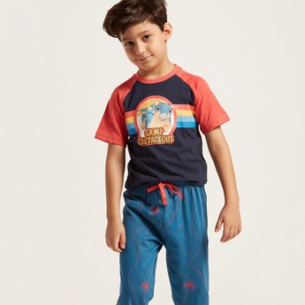 Graphic Print Round Neck T-shirt and Full-Length Pyjamas Set