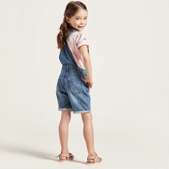 Juniors Solid Denim Dungarees Shorts with Pockets