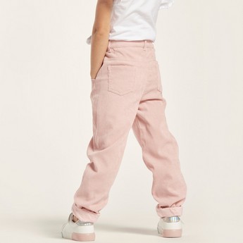 Textured Pants with Pockets and Button Closure