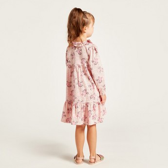 Juniors All-Over Printed Dress with Long Sleeves