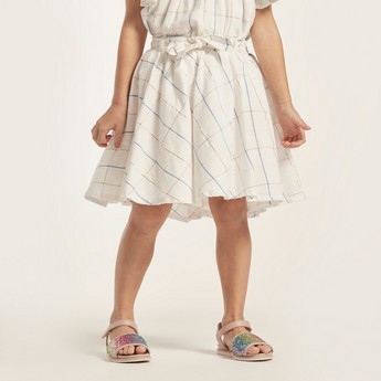 Checked Ruffled Sleeves Top and Skirt Set