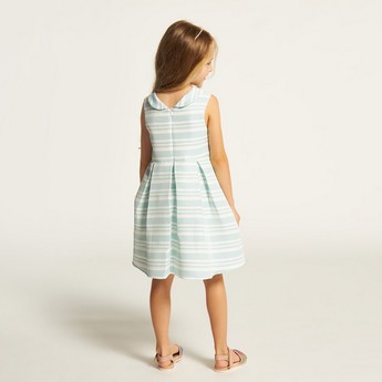 Juniors Striped Sleeveless A-line Dress with Bow Accent