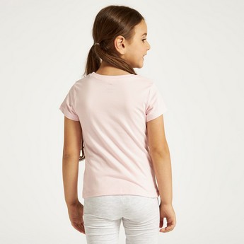 Juniors Printed Round Neck T-shirt with Short Sleeves