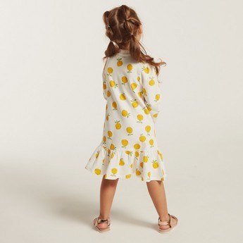 Juniors All-Over Printed A-Line Dress with Long Sleeves