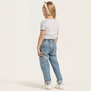 Juniors Solid Denim Pants with Pockets and Button Closure