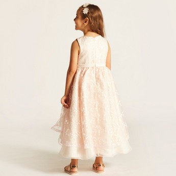 Juniors Embroidered Sleeveless Dress with Floral Accent