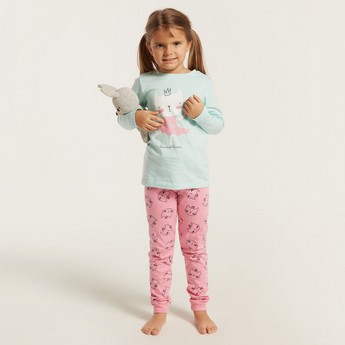 Juniors Printed Long Sleeves T-shirt and Pyjama Set