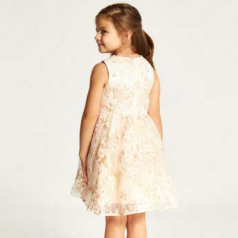 Juniors Lace Textured Sleeveless A-line Dress with Bow Accent