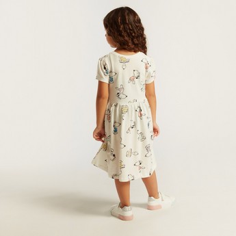 All-Over Snoopy Print Shift Dress with Short Sleeves